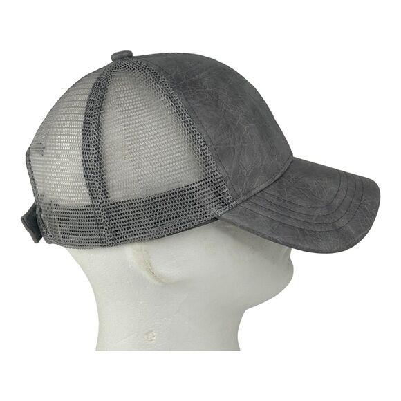 C.C. Unisex Distressed Faux Leather Mesh Back Adjustable Baseball Cap Hat Gray - Picture 5 of 9